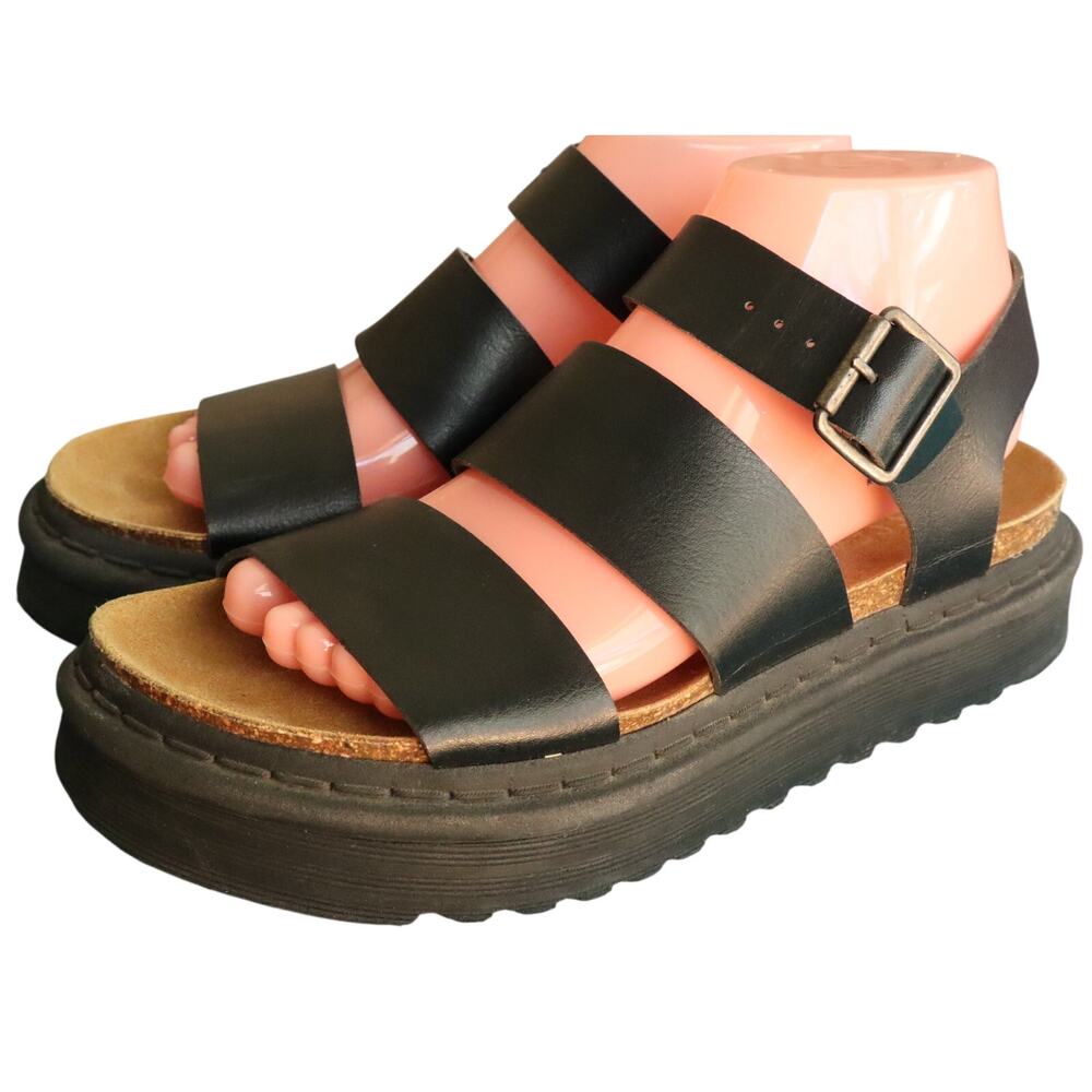 Musse & Cloud Black Leather Strappy Platform Sandals